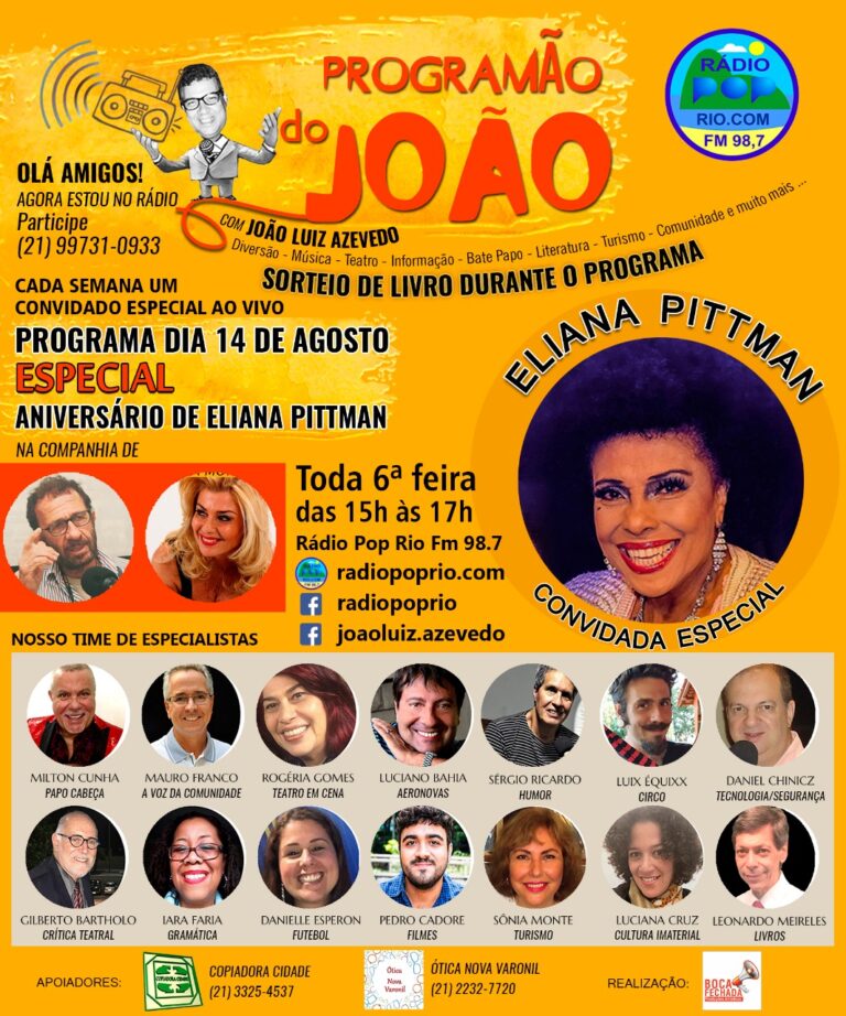 Cantora ELIANA PITTMAN recebe homenagem pelos seus 75 anos no PROGRAMÃO DO JOÃO, Rádio Pop Rio Fm 98,7 Cantora ELIANA PITTMAN recebe homenagem pelos seus 75 anos no PROGRAMÃO DO JOÃO, Rádio Pop Rio Fm 98,7