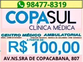 CONSULTA MÉDICA POPULAR RIO DE JANEIRO COPASUL CLÍNICA R$100